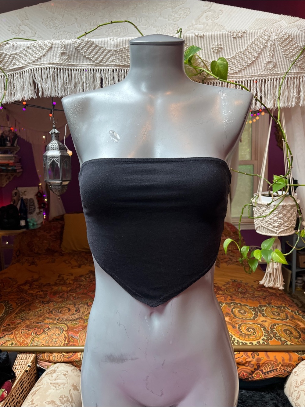 F21 black bandana triangle style strapless tube top